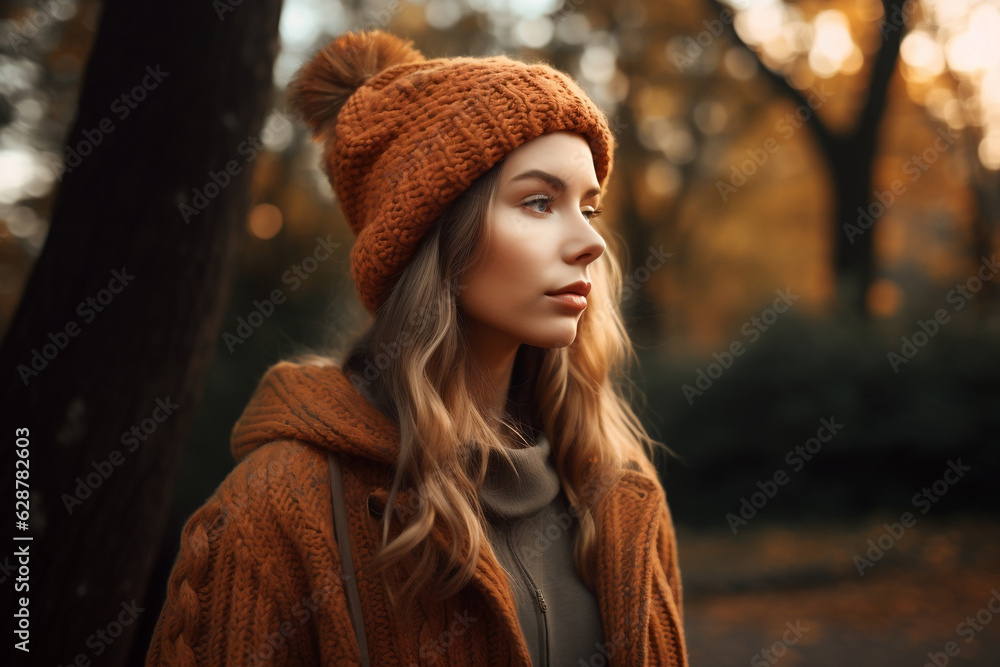 Fall Beauty: Stylish Woman Posing in a Park Fall Beauty: Stylish Woman Posing in a Park