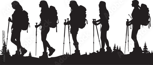 silhouettes of a trekking woman vector on isolated white background
