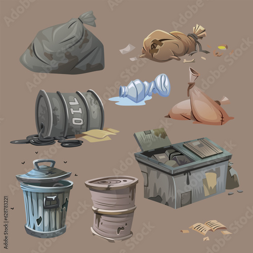 trash cartoon vector set illustration