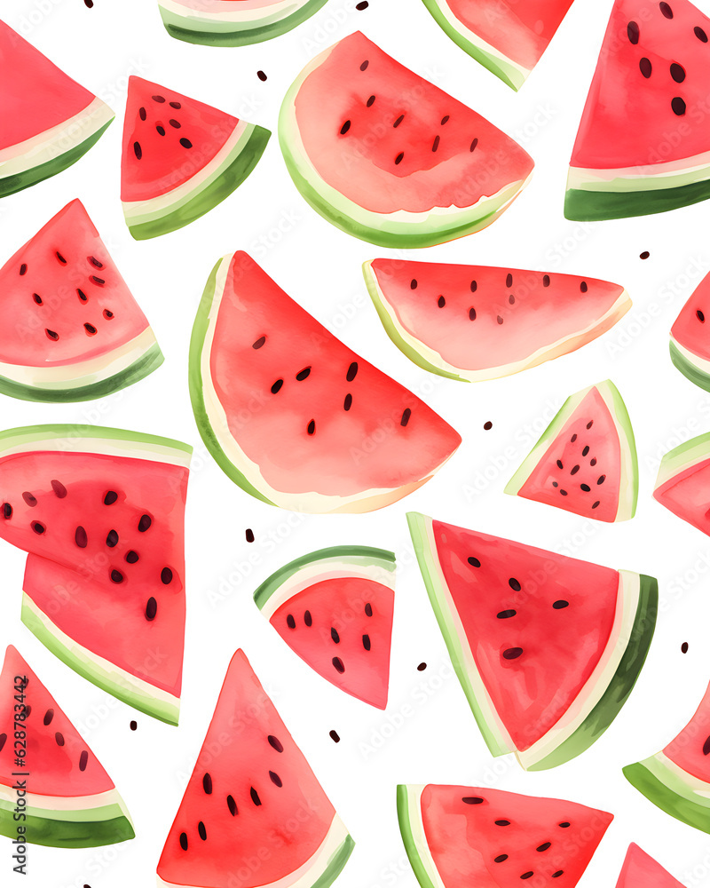 Watermelon tileable watercolor hand drawn seamless pattern created with Generative AI technology Watermelon tileable watercolor hand drawn seamless pattern created with Generative AI technology