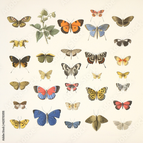 drawings of Collection of butterflies on white background. generative ai. © artpritsadee