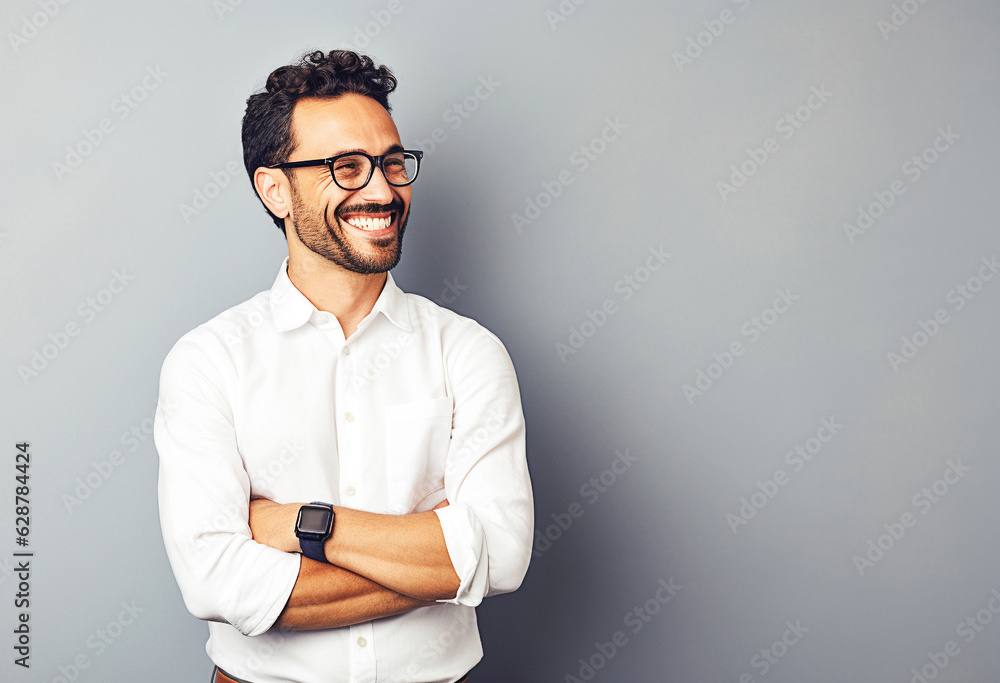 Happy business man in shirt with crossed arms Happy business man in shirt with crossed arms
