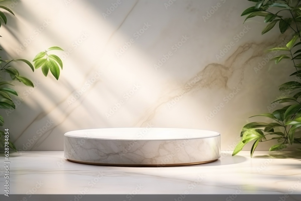 Natural stone podium white Mable mockup for cosmetics, products, perfumes or jewelry with natural light. Natural stone podium white Mable mockup for cosmetics, products, perfumes or jewelry with natural light.