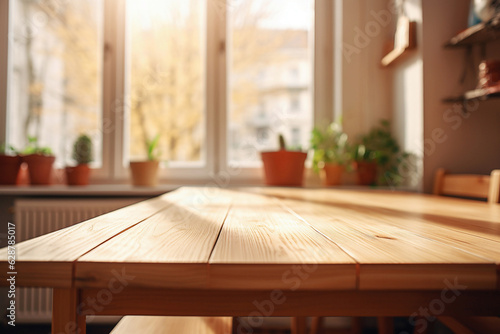  Wooden table with blurred background