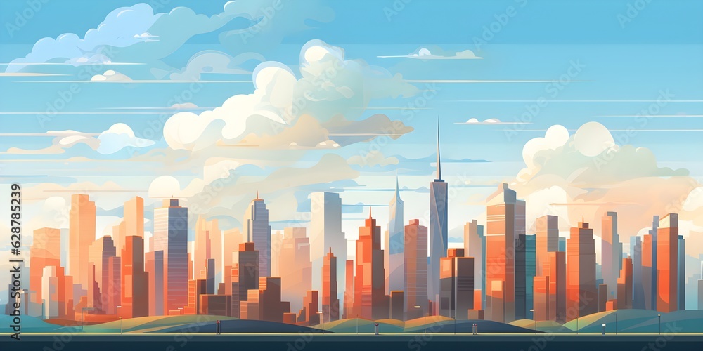 Obraz premium Modern city flat vector landscape created with Generative AI technology