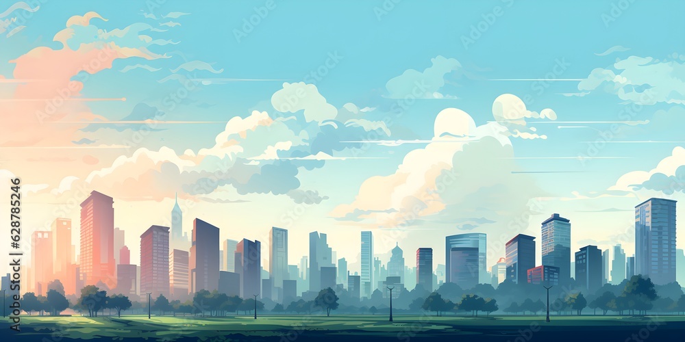 Fototapeta premium Modern city flat vector landscape created with Generative AI technology