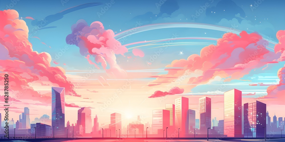 Modern city flat vector landscape created with Generative AI technology Modern city flat vector landscape created with Generative AI technology
