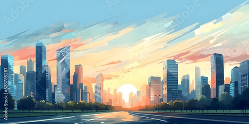 Modern city flat vector landscape created with Generative AI technology © Oksana