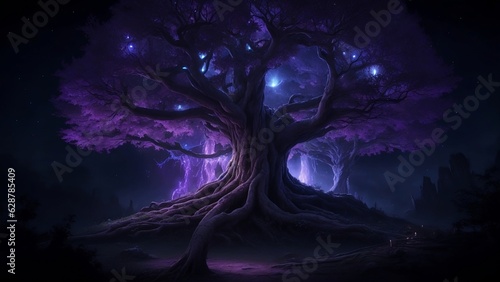 magical ancient tree with dark background