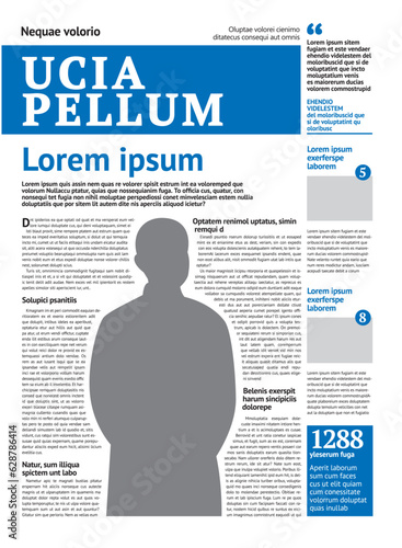 Newspaper design template with blue headline