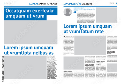 Newspaper design template with blue headline