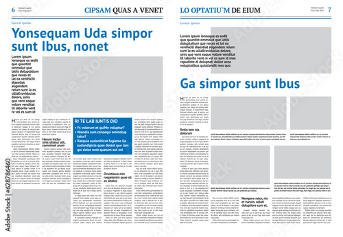 Newspaper design template with blue headline