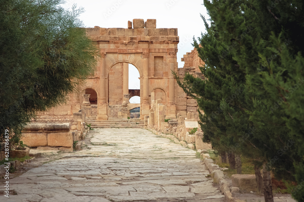 Arch of Antoninus Pius in Roman ancient city Sufetula in Sbeitla city in north-central Tunisia