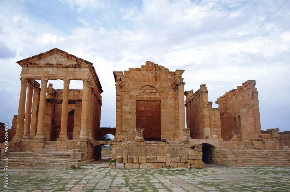 Capitoline Temples of Sufetula in Roman ancient city Sufetula in Sbeitla city in north-central Tunisia