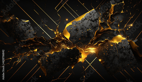 Black and gold marble texture background. Abstract design, 4k wallpaper. AI 