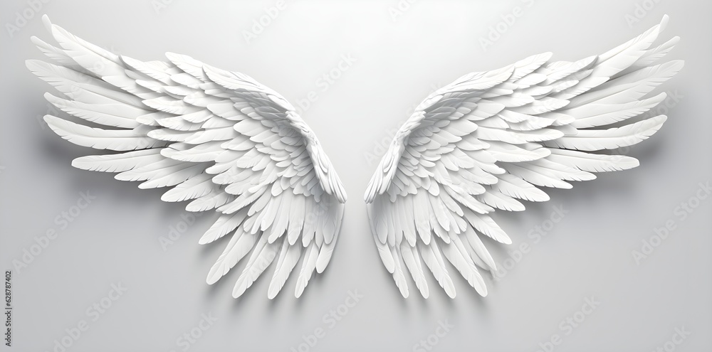 Fototapeta premium White wings isolated on white background created with Generative AI technology
