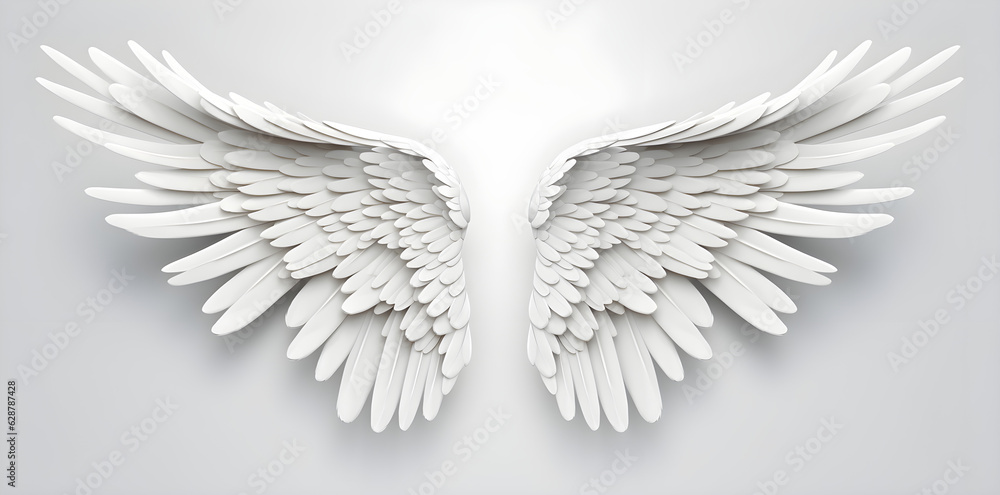 Fototapeta premium White wings isolated on white background created with Generative AI technology