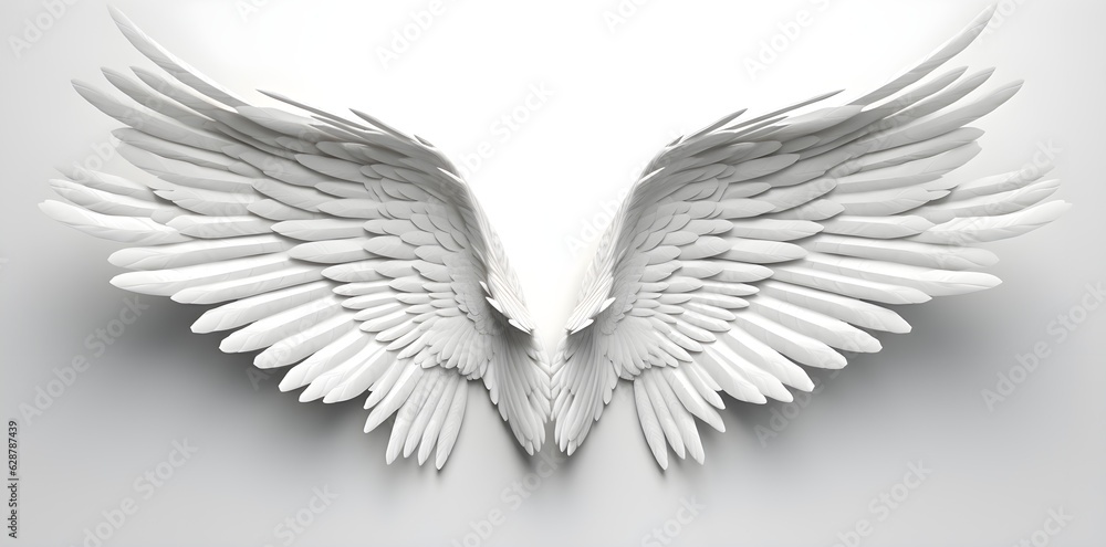 Fototapeta premium White wings isolated on white background created with Generative AI technology