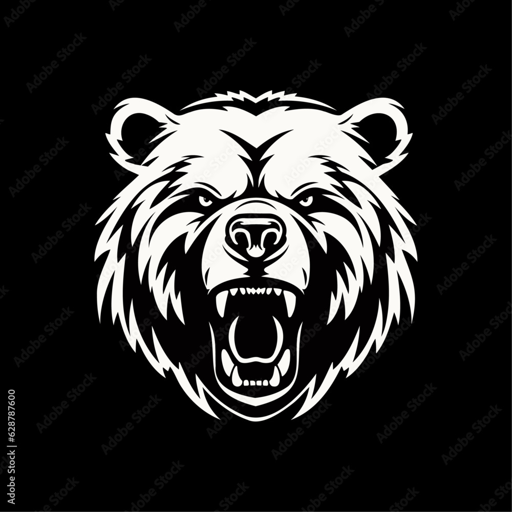 Angry roaring grizzly bear, vector art, isolated on white background, tattoo, sign, vector illustration. Angry roaring grizzly bear, vector art, isolated on white background, tattoo, sign, vector illustration.