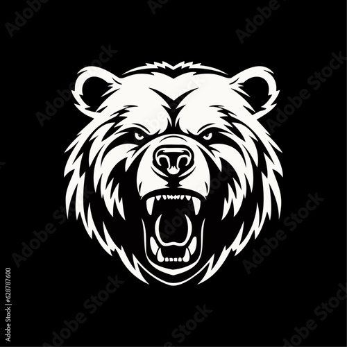 Fototapeta Naklejka Na Ścianę i Meble -  Angry roaring grizzly bear, vector art, isolated on white background, tattoo, sign, vector illustration.