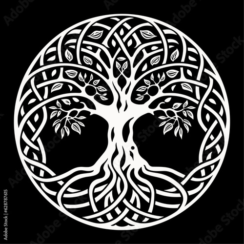 Yggdrasil tree, vector isolated on white background, tree of life, tree vector, ancient mystical tree, vector illustration.