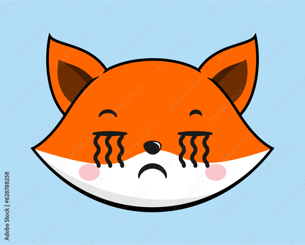 Fox Crying Face Head Kawaii Sticker