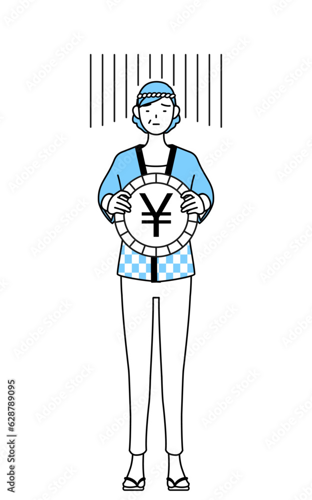 Fototapeta premium 為替差損や円安のイメージ、夏祭りの法被を着たシニア女性