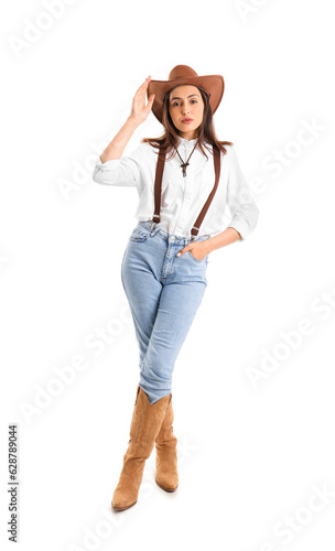 Beautiful cowgirl on white ...