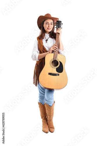 Beautiful cowgirl with guit...