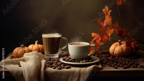 Elegant Coffee Still Life with Autumn-inspired Touches. AI generated