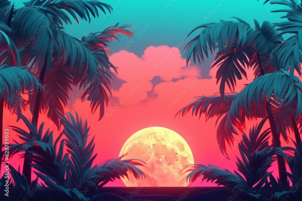 Glowing Tropical Themed 3D Abstract Background Glowing Tropical Themed 3D Abstract Background