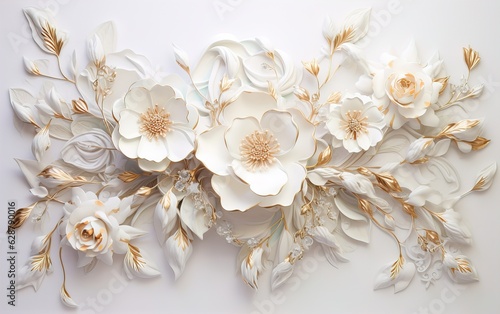 gold and white flowers background ,  wall hangings, wallpaper 3d