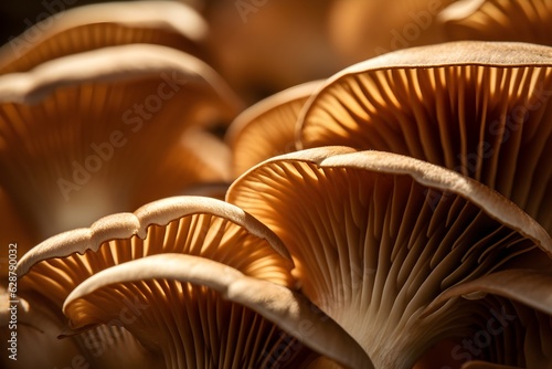 Underside of oyster mushrooms showing gills