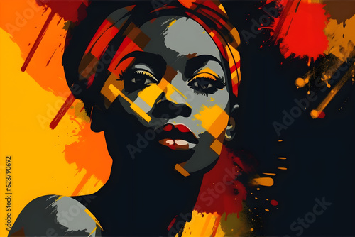 Portrait of beautiful african american woman. Vector art  abstract painting isolated on black. Black lives matter  BLM poster created with Generative AI technology