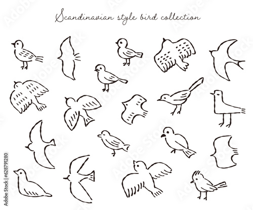 Fotografie, Tablou 北欧風デザインの鳥イラストコレクションScandinavian design bird illustration collection