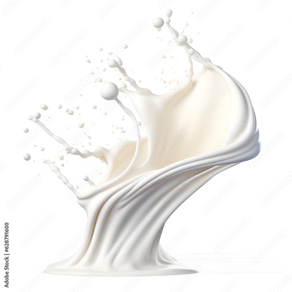 Milk or white cream splash 3d illustration isolated on white background created with Generative AI technology Milk or white cream splash 3d illustration isolated on white background created with Generative AI technology