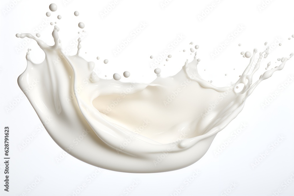 Milk or white cream splash 3d illustration isolated on white background created with Generative AI technology Milk or white cream splash 3d illustration isolated on white background created with Generative AI technology