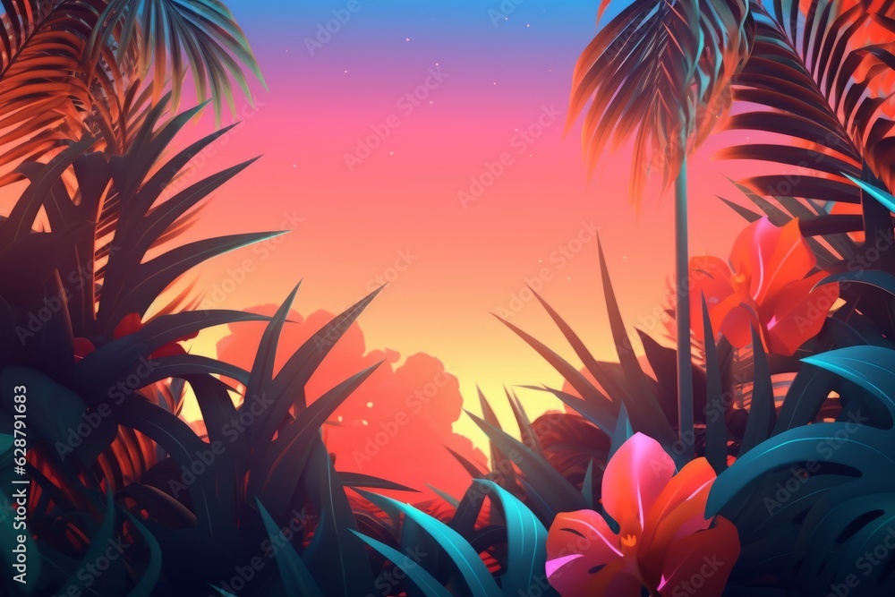Obraz premium Glowing Tropical Themed 3D Abstract Background