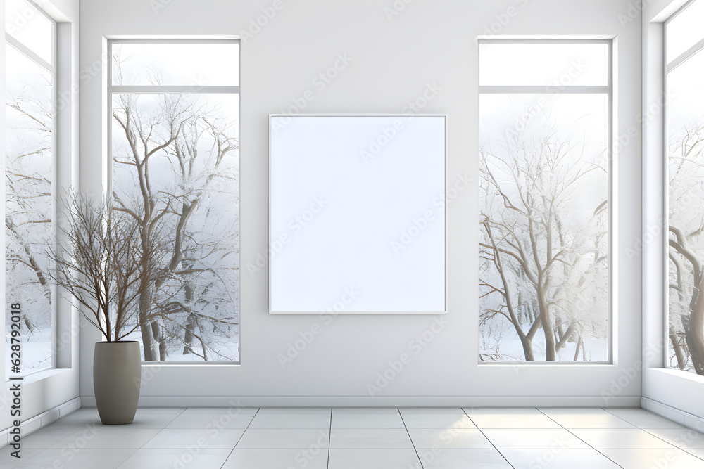 Blank horizontal decorative art frame mock-up. White wall Blank horizontal decorative art frame mock-up. White wall