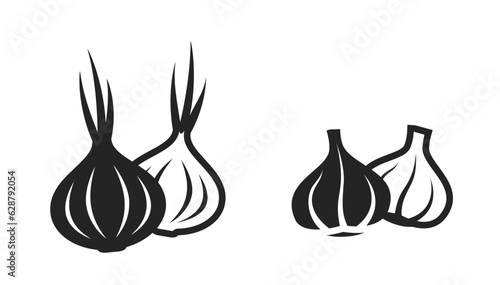 garlic and onion icon. vegetable, agriculture and harvest symbols