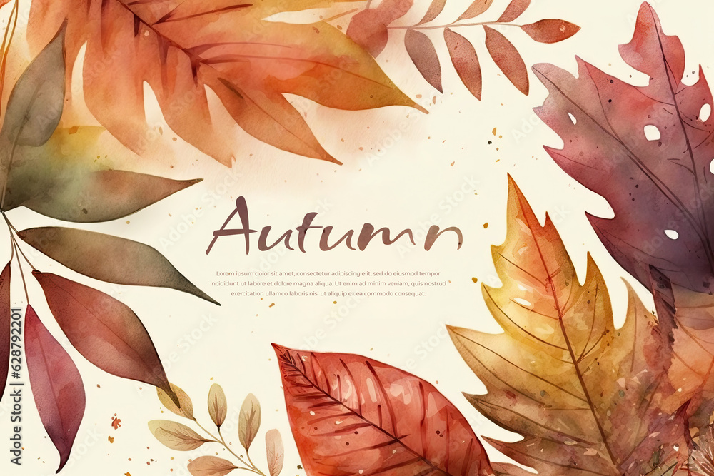 Autumn Watercolor Fall Leaves. Drawing on white. High quality photo