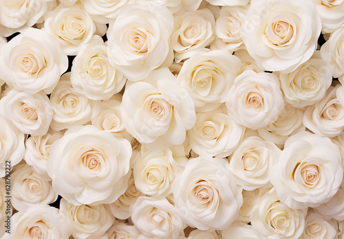  Wall of natural cream roses
