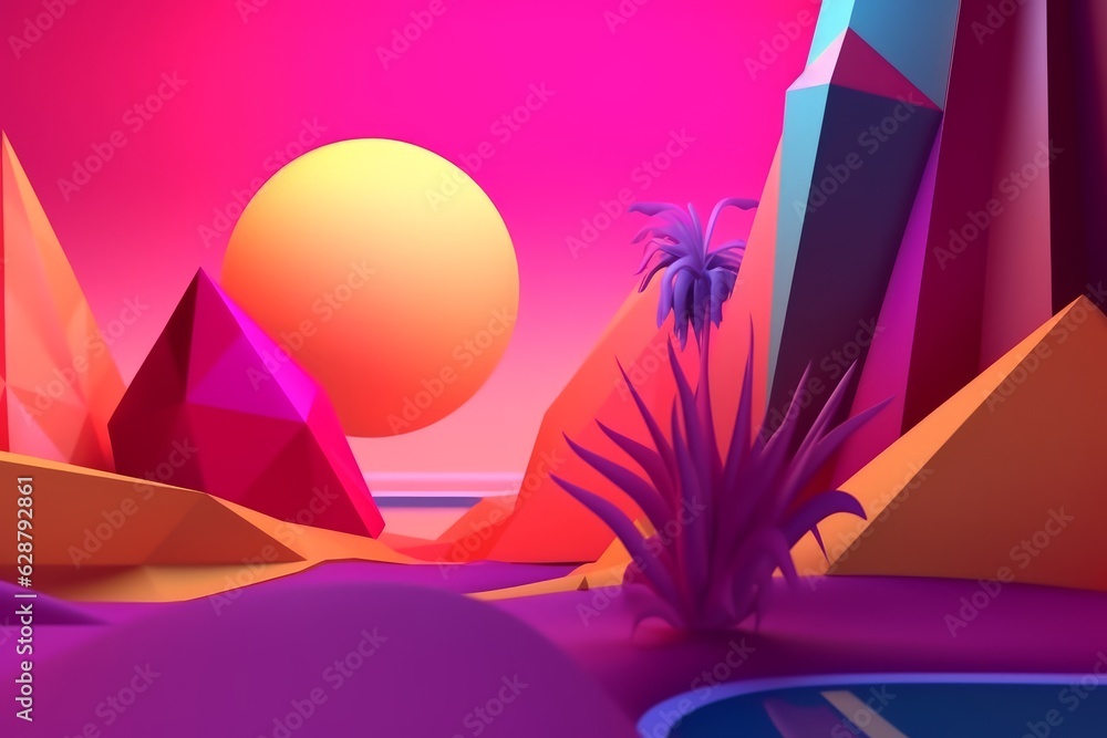 Glowing Tropical Themed 3D Abstract Background