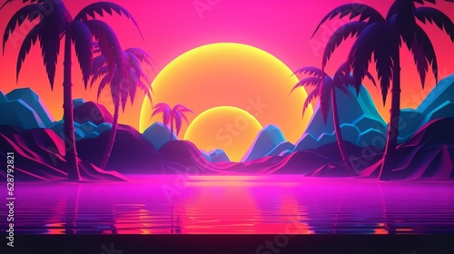 Glowing Tropical Themed 3D Abstract Background