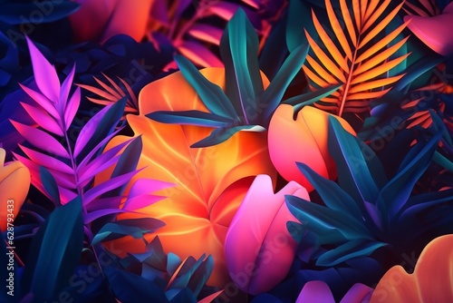 Glowing Tropical Themed 3D Abstract Background