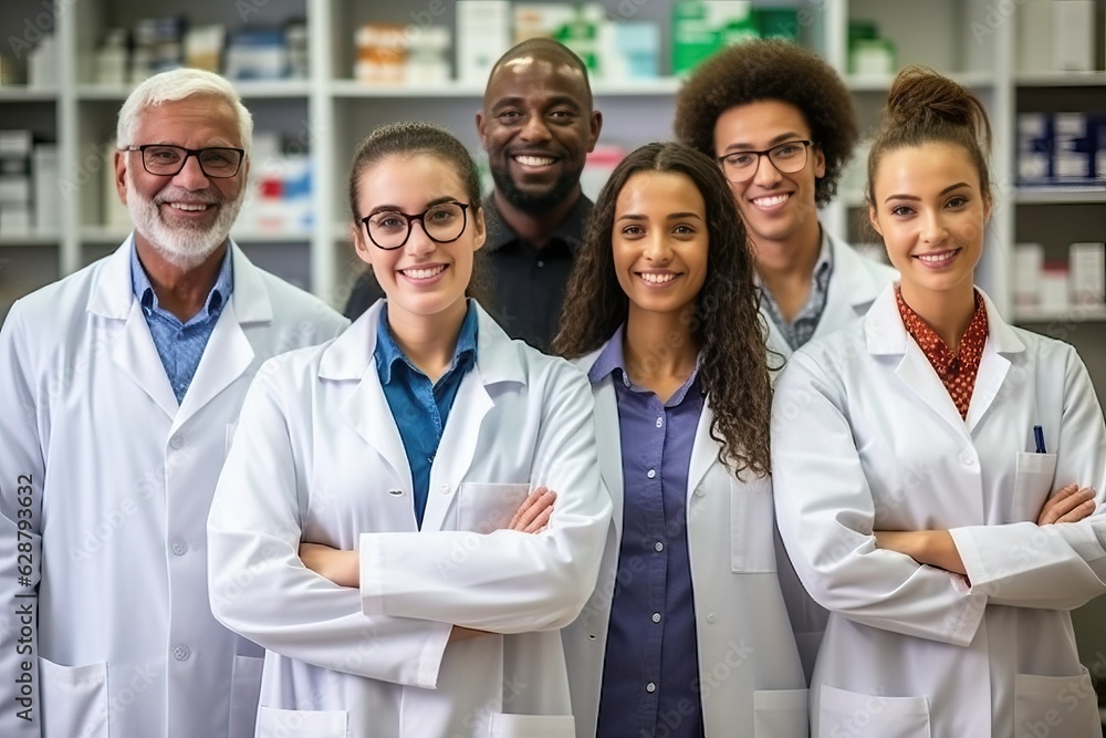 Fototapeta premium Pharmacist stand together in chemist lab