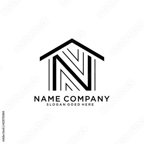 N logo design is intended for construction, building, real estate, home, and property. An awesome trendy and minimal N home logo design template with White and Black colors.