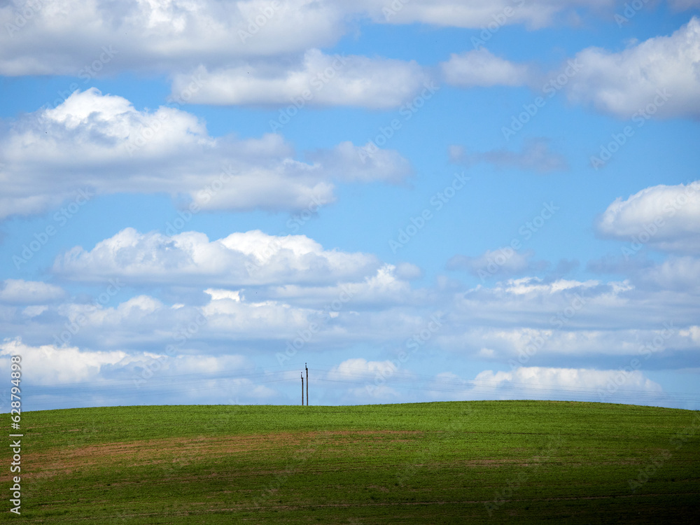 Cumulus clouds and field. Horizon and sky with field Cumulus clouds and field. Horizon and sky with field