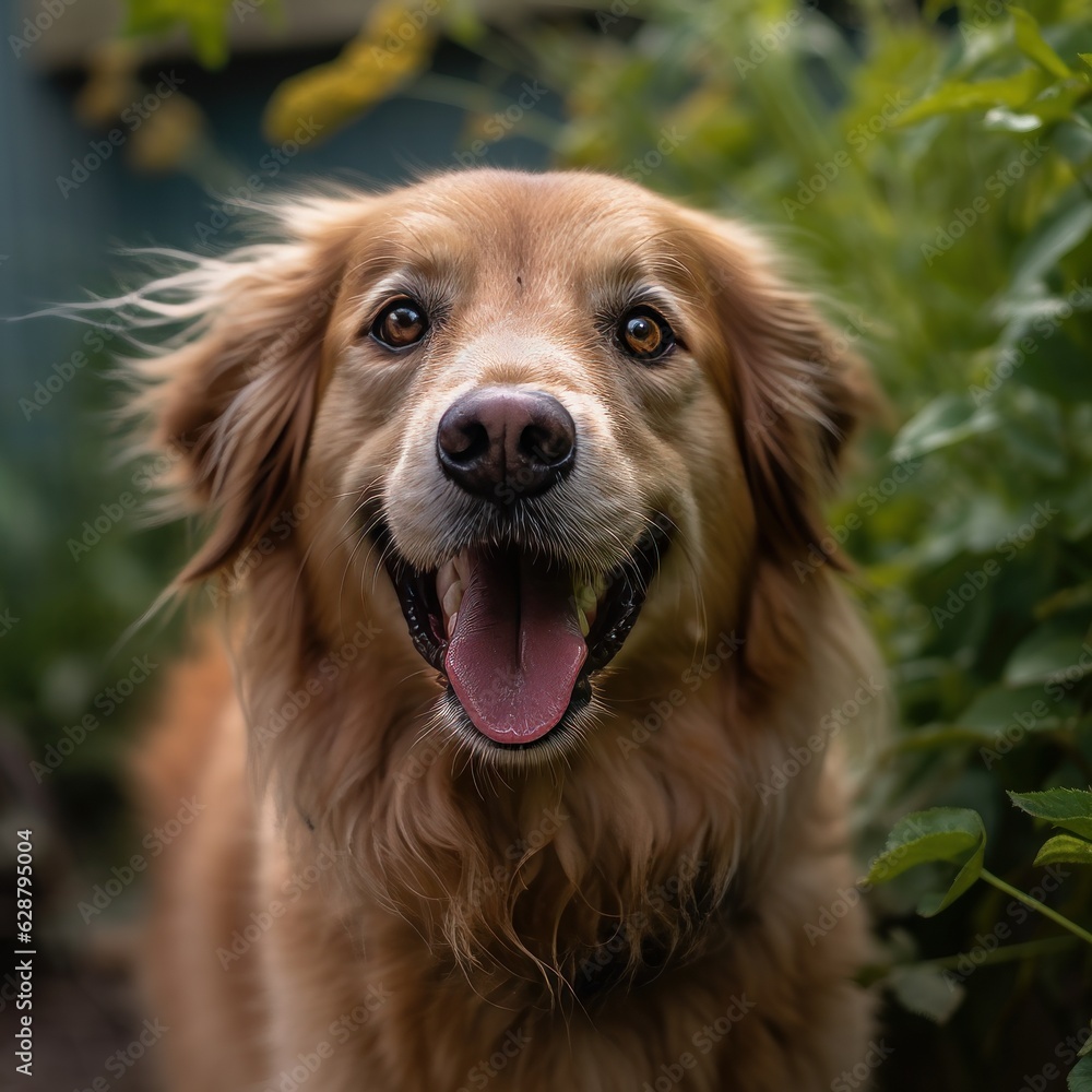 suburban happy summer dog portait in an outside summer home yard suburban happy summer dog portait in an outside summer home yard