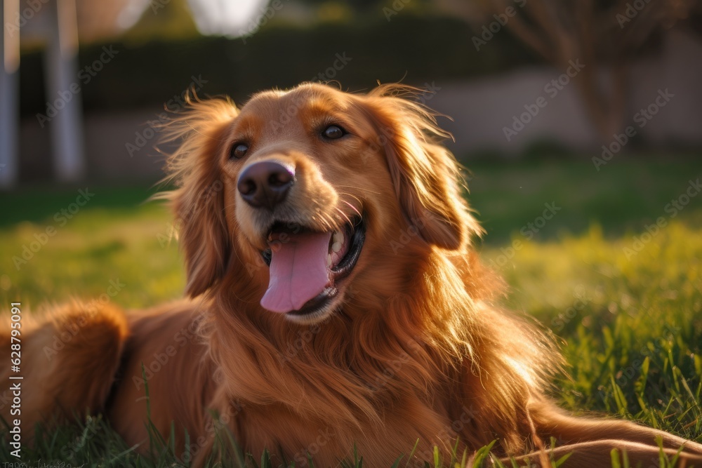 suburban happy summer dog portait in an outside summer home yard suburban happy summer dog portait in an outside summer home yard